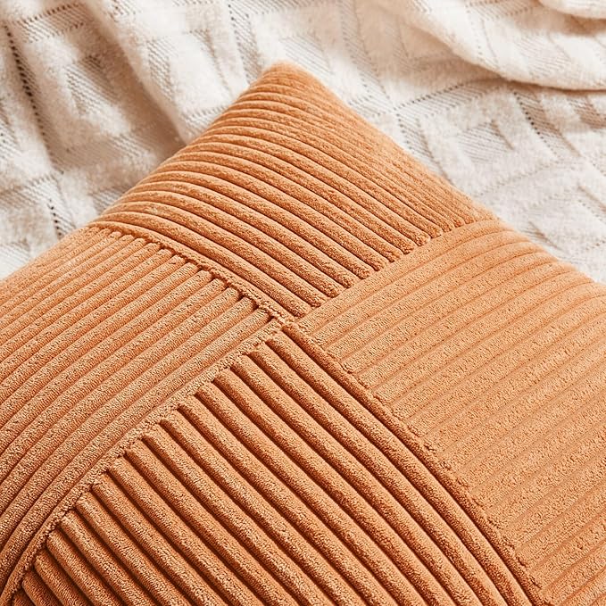 Fancy Homi 2 Packs Burnt Orange Lumbar Decorative Throw Pillow Covers 16x28 Inch for Living Room Couch Bed Sofa, Farmhouse Boho Home Decor, Soft Striped Corduroy Rectangle Accent Cushion Case 40x70 cm