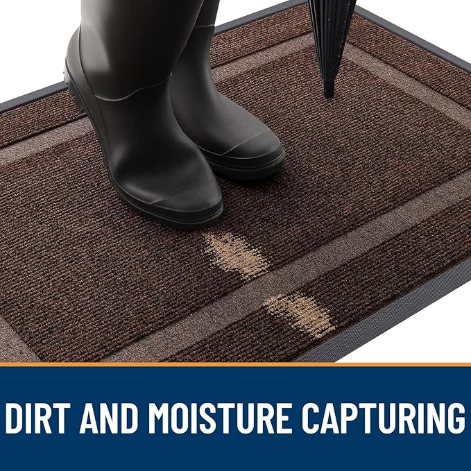 OLANLY Front Door Mat Indoor Outdoor Entrance, Waterproof All-Season, All-Weather Doormat, Sturdy Natural Rubber, Fade Resistant, Low Profile, Easy Clean Patio Porch Entryway Mat, 59x23, Dark Brown