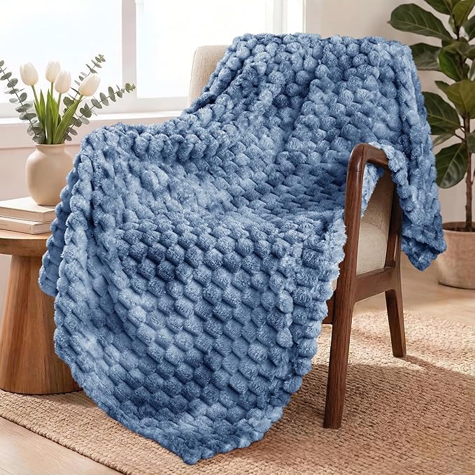 Exclusivo Mezcla Fleece Throw Blanket for Couch, Extra Large Fuzzy Tie-dye Stone Blue Bed Blankets, Soft Cozy Plush Sofa Throws for All Seasons, 50x70 Inches