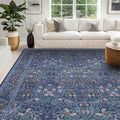 Hazo Haus Dark Blue Living Room Rug 8x10, Vintage Floral Washable Area Rugs for Bedroom, Dining Room Under Kitchen Table, Oriental Low Pile Stain Resistant Non-Slip Large Navy Decor