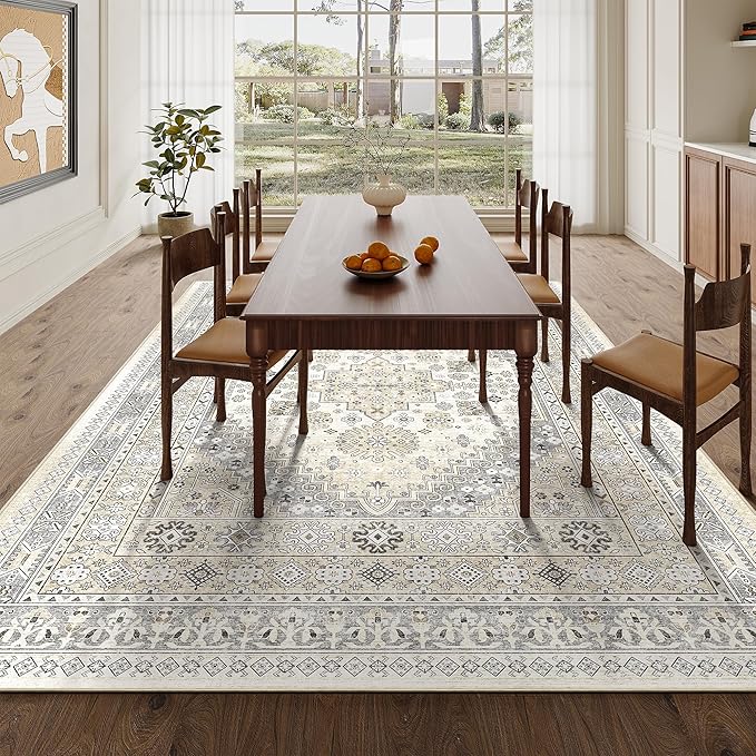 zesthome 6x9 Area Rug, Super Soft Washable Rugs for Living Room, Non-Slip Stain Resistant Vintage Rugs, Ultra-Thin Large Area Rugs (Beige,6'x9')