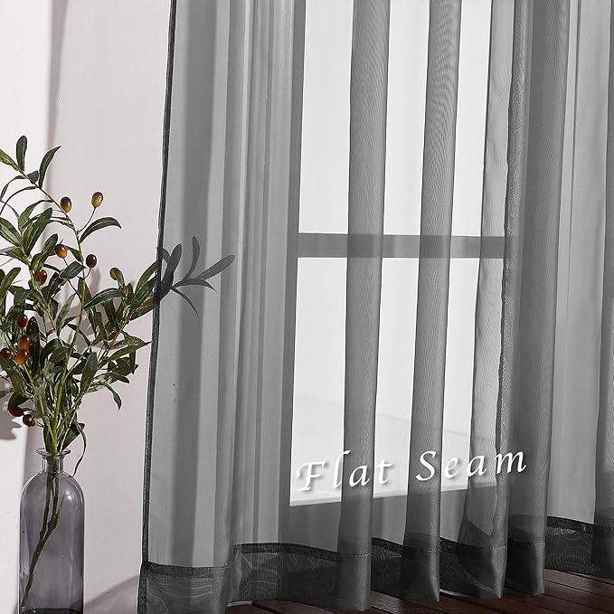 NICETOWN Sheer Curtains 108" Extra Long - Grommet Top Soft Voile Texture Window Draperies for Villa/Cottage (108" Wide Total 2 Pieces, Dark Grey)