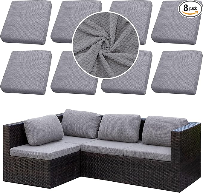 Outdoor Cushion Covers Set,8PCS Patio Furniture Couch Seat Slipcovers, Replacement for Sofa Sectional Chair(Cover，Only)