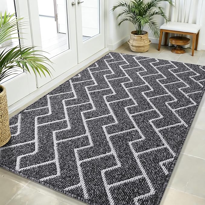 OLANLY Front Door Mat, Non-Slip Rubber Backing, Dirt Resistant and Absorbent, Washable, Easy to Clean Low-Profile Indoor Doormat for Back Door, Entryway, Inside Entrance, 59x35, Black