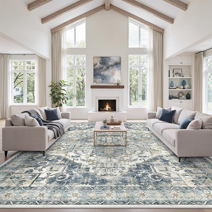 zesthome 10x14 Area Rugs-Washable Rug for Living Room, Non-Slip Backing Rugs, Stain Resistant 10x14 Rug for Bedroom, Ultra-Thin Low Pile Rugs, Vintage Large Home Decor