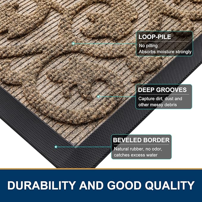 Smiry Welcome Door Mat Outside Entrance, Heavy Duty Trap Dirt and Moisture Easy Clean Low Profile Patio Porch Indoor Outdoor Front Doormat for Entry, 35x23 Inch, Brown