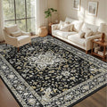 4x6 Area Rugs for Living Room: Washable Rug Soft Vintage Boho Medallion Carpet Indoor Non-Slip Stain Resistant Large Carpets for Bedroom Dining Room Farmhouse Nursery Home Office Black Gold