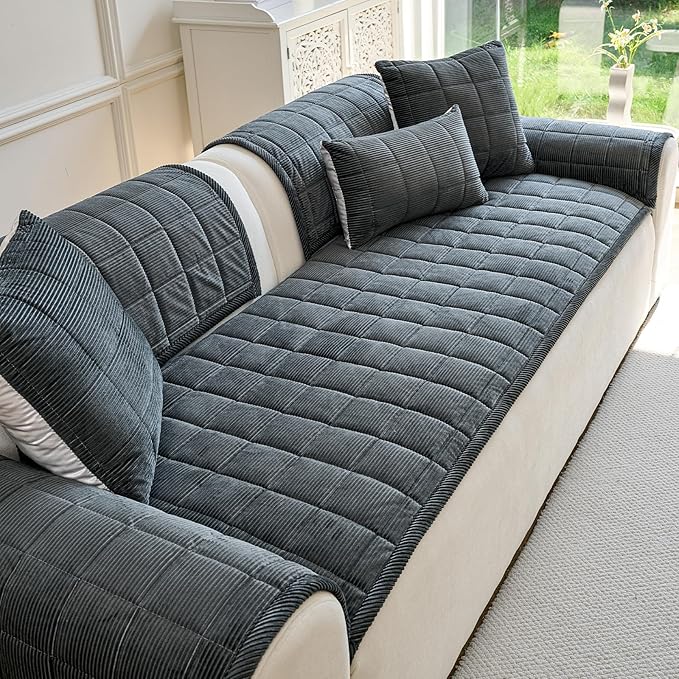 Couch Covers for Dogs Washable, Non Slip Couch Covers for Loveseat Sofa Pet Friendly, Soft Fuzzy Sofa Covers for Pet, Dog Couch Cover Furniture Protector(1PC,Dark Grey,27.6"x82.7")