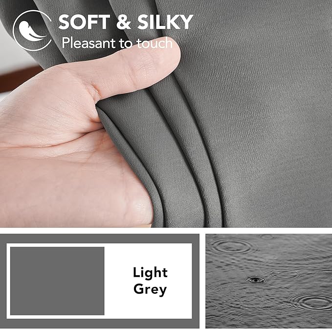 Deconovo Back Tab and Rod Pocket Curtains Blackout Shades Room Darkening Blinds Thermal Insulated Curtains for French Door 52Wx95L Inch Light Grey Set of 2
