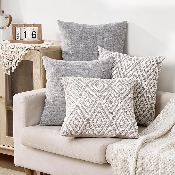 HPUK Decorative Throw Pillow Covers Set of 4 Couch Pillows Accent Cushion Cover for Couch Sofa Living Room, 20"x20" inches, Grey