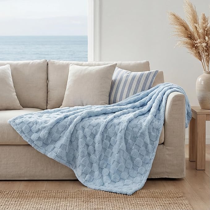 Bedsure GentleSoft Light Blue Throw Blanket for Couch - Checkered Fleece Blankets Gifts for Kids Girls, Cute Soft Cozy Throw for Bedroom Home Decor Gifts, 50x60 Inches