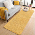 OLANLY 2x8 Machine Washable Runner Rugs for Hallway, Soft Fluffy Shaggy Bedside Rugs for Bedroom, Living Room, Indoor Floor Carpet for Kids Girls and Boys, Home Decor Aesthetic, Mustard Yellow