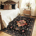 Area Rugs 4'x5' Washable Non-Slip, Floral Vintage Distress Print Pattern Medallion Carpet for Living Room Bedroom Dining Room, Black Colorful Floral Dark Tan
