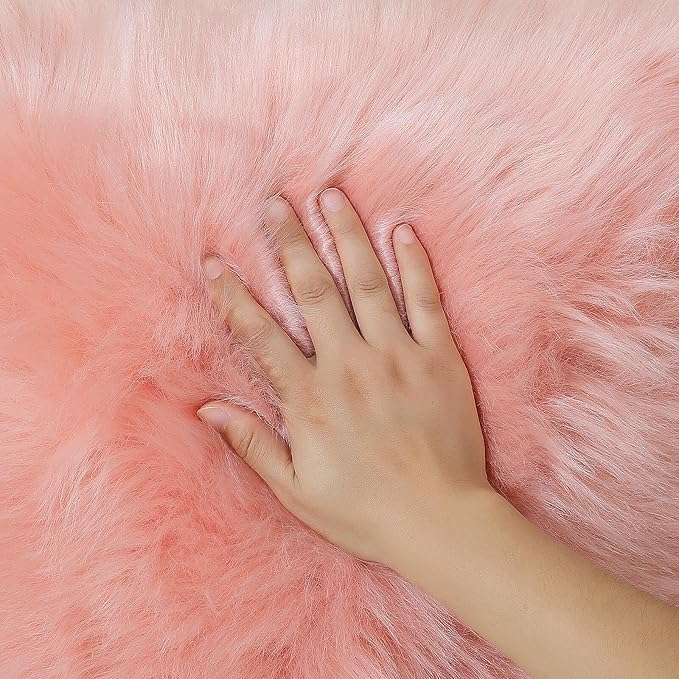 linmopm Faux Fur Rug Sheepskin Shag Fluffy Fuzzy Pink 2x3 ft Small Rugs for Bedroom Bedside Bed Floor Living Room Plush High-Density Cushion Carpet Super Sofa Cover