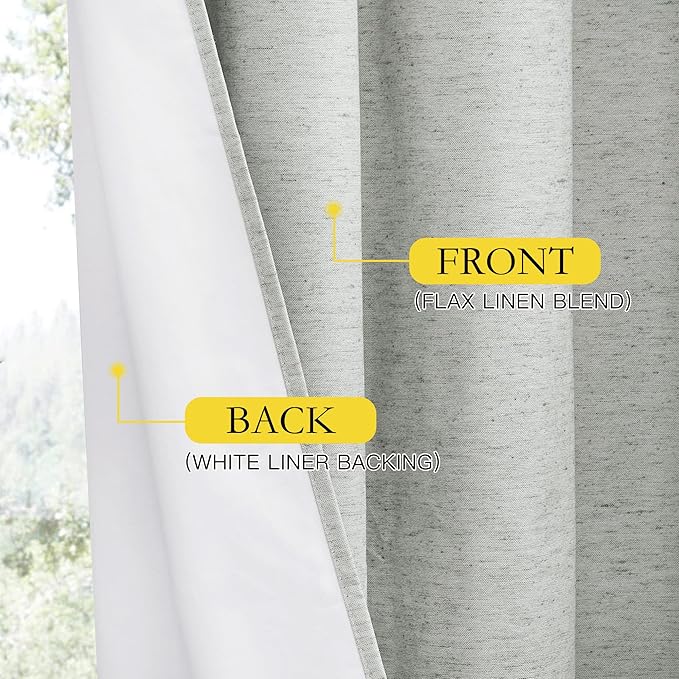 NICETOWN Grey 100% Blackout Curtain Panels, Set of 2, 34" Wide by 60" Long, Thermal Insulated White Thermal Insulated Liner Drapes for Nursery, Noise Reducing and Heat Blocking Drapes for Windows