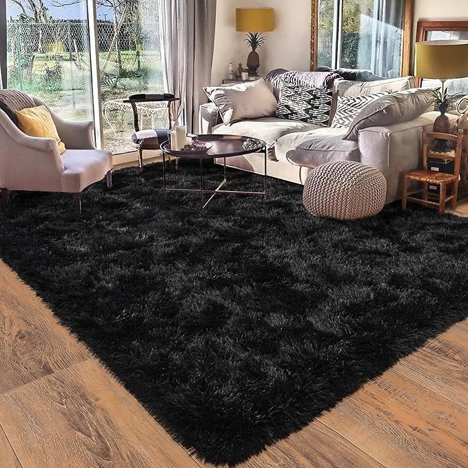 Rugs for Living Room 5x7, Soft Shaggy Modern Shag Black Area Rug for Bedroom, Upgrade Non-Slip Plush Fluffy Carpet for Kids Boys Girls Room Home Decor Aesthetic