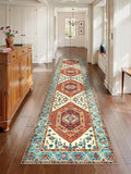 SERISSA Runner Rug for Hallways, 2'6"x12' Washable Non Slip Kitchen Runner Rug, Extra Long Boho Rug Ultra Soft Vintage Orange Print Floor Carpet for Bedroom Hallway Entryway Bathroom Laundry Room