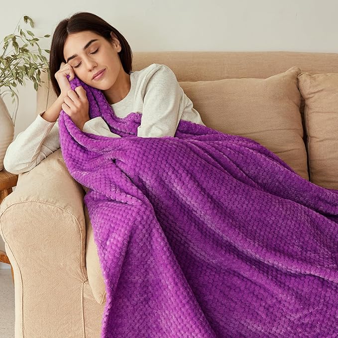 Exclusivo Mezcla Fleece Throw Blanket Extra Large, Super Soft and Warm Blankets for Couch, Sofa and Bed Waffle Textured, Cozy, Fuzzy and Lightweight (Purple, 50x70 Inches)