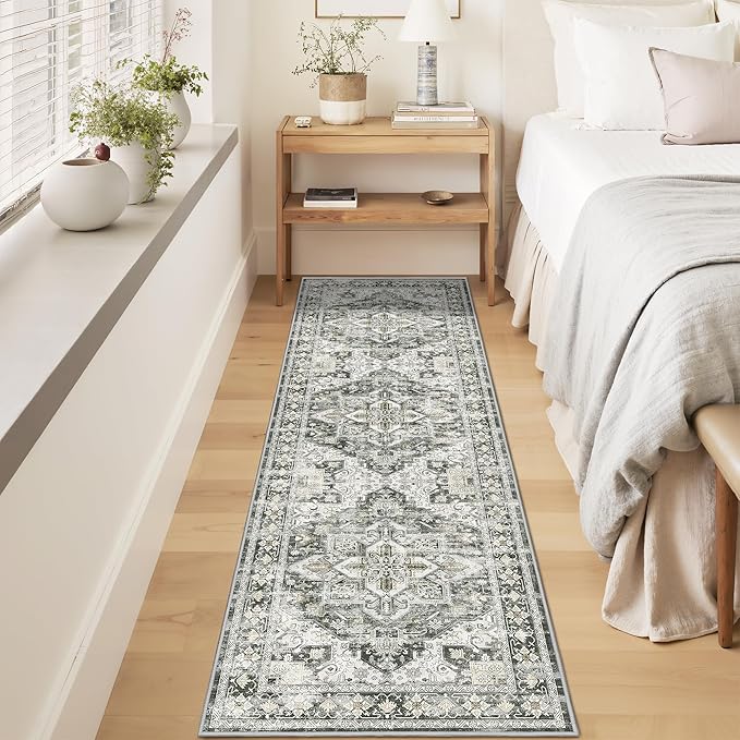 Kitchen Runner Rug Non Slip Washable 2.5x8, Soft Low Pile Entryway Rug Runners for Hallways,Carpet Runner for Living Room,Kitchen, Laundry, Bathroom(Grey/Beige,2.5'x8')