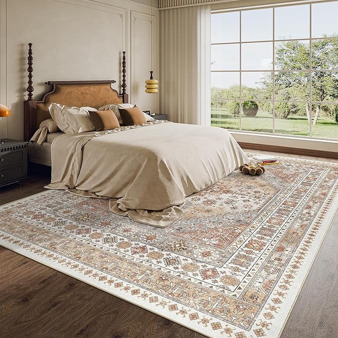 zesthome 10x12 Area Rugs,Stain Resistant Washable Rug,Ultra-Thin Rugs for Living Room,Bedroom,Non-Slip Backing Home Decor Large Area Rug (Orange,10'x12')