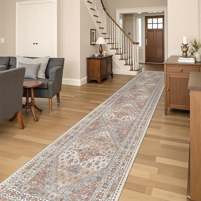 Washable Runner Rug 2.5x14, Non-Slip Long Kitchen Mats for Floor, Vintage Rug for Entryway, Soft Hallway Runner for Dining Room, Bedroom, Living Room(Orange,2.5'x14')