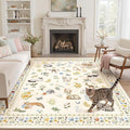 Soalmost Cat 6x9 Area Rugs for Living Room, Machine Washable Animal Floral Vintage Rug Non-Slip Low Pile Soft Throw Rugs for Bedroom Dining Room Kitchen Nursery Playroom (6 x 9,Beige)