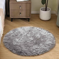 Goolela Grey Round Rug 3ft Fluffy Faux Sheepksin Fur Rug Fuzzy Gray Bedside Rugs for Bedroom Living Room Plush Soft Circle Shag Carpet