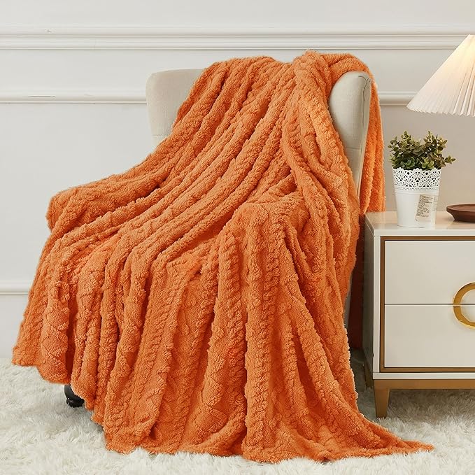 Aganear Blanket Queen Size - Cozy Boho Fall Decor Throw Blanket for Couch, Sofa, Bed, Office, Warm Decorative Present for Birthday, Christmas(90"x90", Burnt Orange)