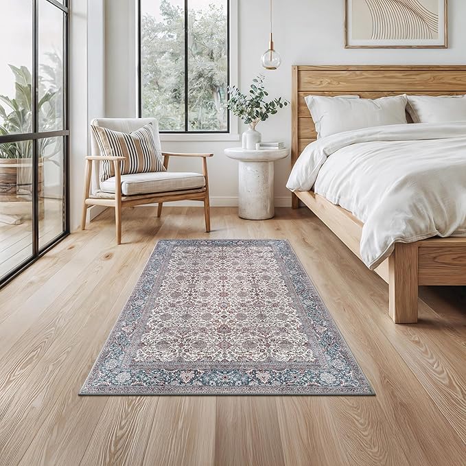 Area Rug 3 x 5 ft Polyester, Machine Washable, Non-Slip Backing