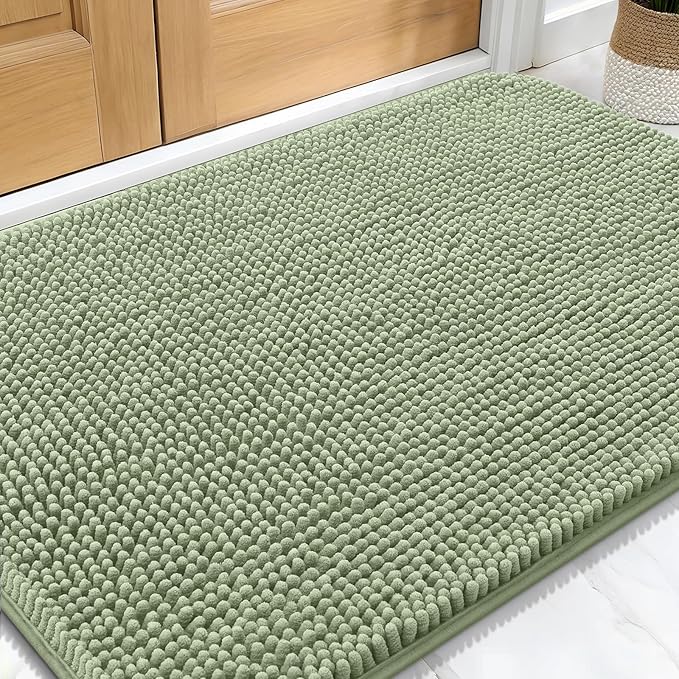 OLANLY Dog Door Mat for Muddy Paws 34x21, Absorbs Moisture and Dirt, Absorbent Non-Slip Washable Doormat, Quick Dry Chenille Mud Mat for Dogs, Entry Indoor Entryway Carpet for Inside Floor, Sage Green
