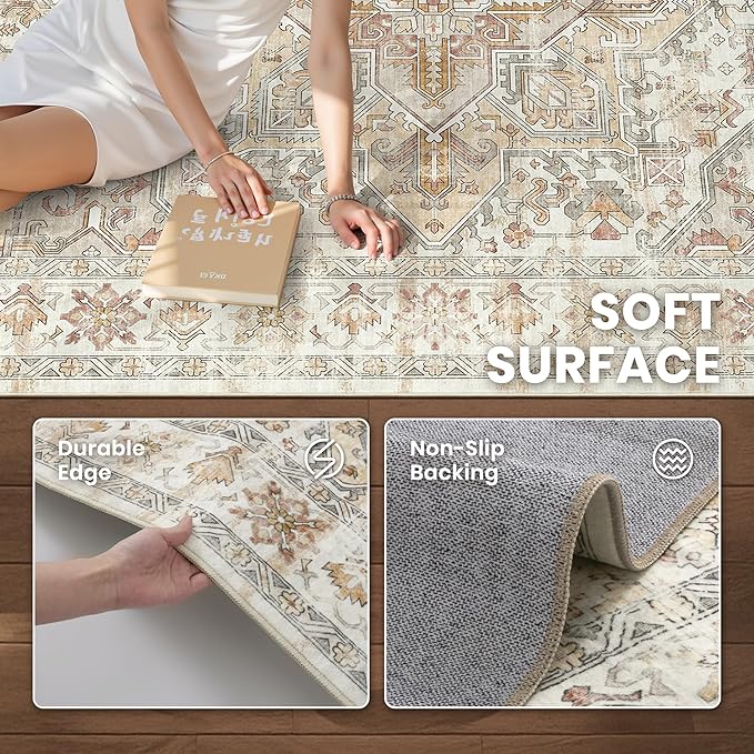 zesthome Area Rugs 6x9, Large Rugs for Living Room, Stain Resistant Washable Rug, Rugs for Bedroom with Non Slip Backing, Ultra-Thin Vintage 6x9 Area Rug