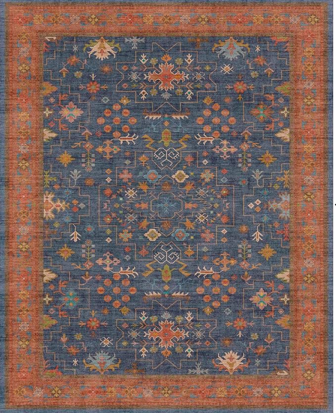 Hazo Haus Washable 3x8 Long Runner for Wide Kitchen Floor - Navy Blue 8ft Hallway Runner Rug, Pet Friendly Waterproof Non Slip with Rubber Backing, Stain Resistant Area Rug