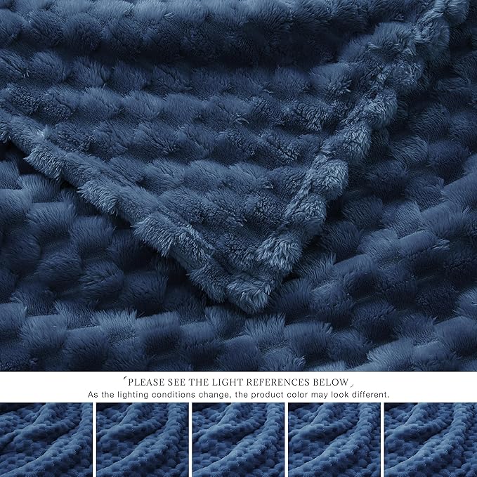 EXQ Home King Size Blanket for Bed or Couch - 3D Imitation Turtle Shell Jacquard Decorative Fleece Blankets - Cozy Soft Lightweight Fuzzy Flannel Blanket Suitable for All Seasons(90"×108",Dark Blue)