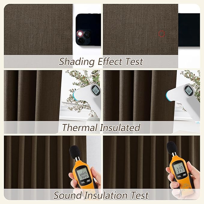 Guken Chocolate 100% Blackout Linen Curtains 102 Inch Length 2 Panels Set for Living Room Bedroom Back Tab/Rod Pocket Thermal Insulated Farmhouse Black Out Drapes Room Darkening,52x102
