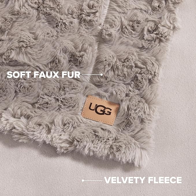 UGG Adalee Faux Fur Full/Queen Size Blanket, Warm Cozy Blanket, Extra Large Throw for Sofa, Washable Bedding for Full or Queen Size Bed, Cute Room Decor, 90" x 90", Oyster Brown