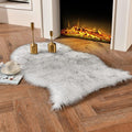 duduta White Black Faux Sheepskin Throw Rug 2x3 ft, Fluffy Shag Fur Chair Cover Small Bedside Dorm Rug Non Slip Machine Washable