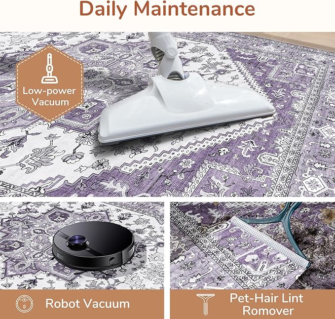 OPPODREAM Soft 6x9 Area Rugs, Washable Rug 6x9 with Non Slip Backing, Faux Cashmere Low-Pile 6 x 9 Carpet, Purple