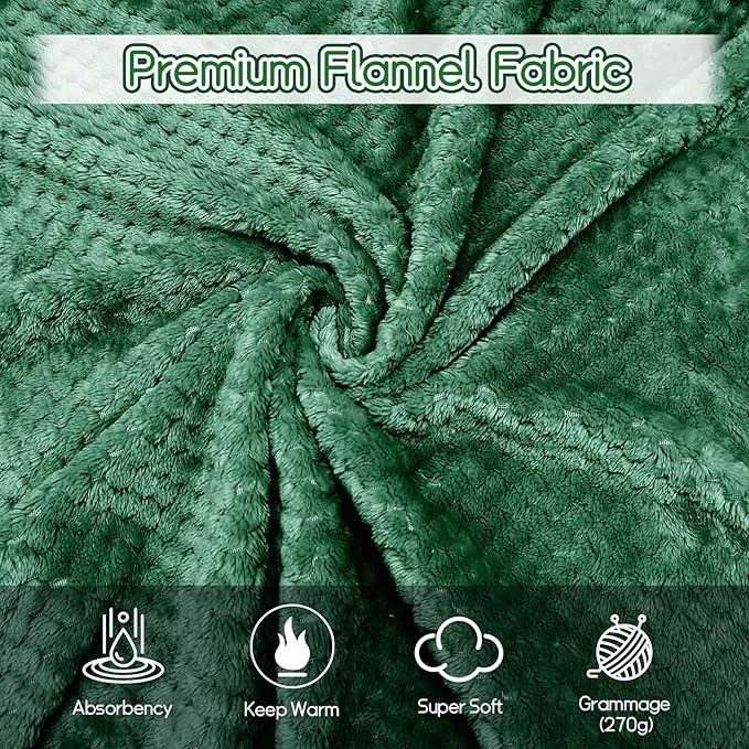 4 Pack Fleece Throw Blankets 50x60 Inches – 270 GSM Ultra Soft Flannel, Oeko-TEX Standard 100 Certified, Lightweight 3D Waffle Texture, No Shedding/Pilling, for Bed, Couch, Sofa, All Season (Green)