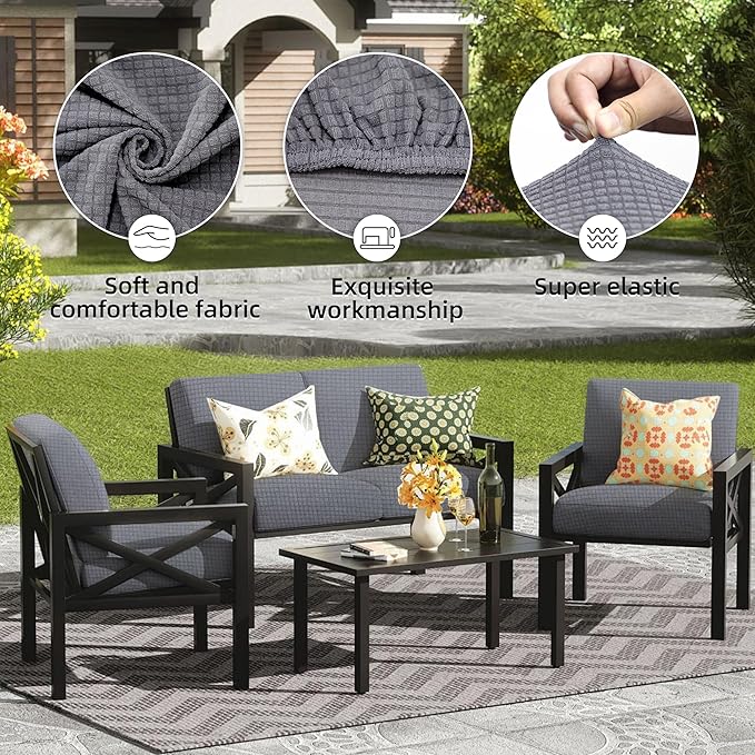 Outdoor Cushion Covers Set,14PCS Patio Furniture Couch Seat Slipcovers, Replacement for Sofa Sectional Chair(Cover，Only)