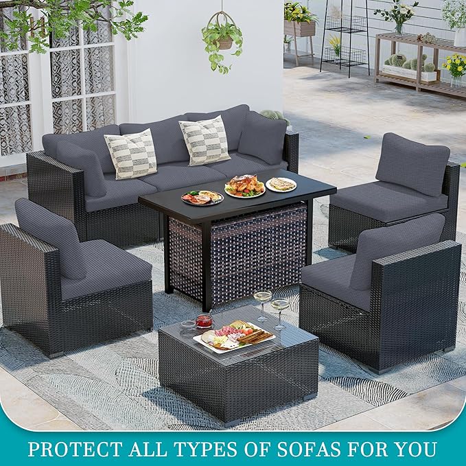 14Pcs Stretch Patio Cushion Covers,Outdoor Couch Covers Replacement,Outdoor Couch & Sofa Slipcovers,for Patio Furniture Cushion Covers,Washable Reusable Furniture Protector (Grey,Cover Only)