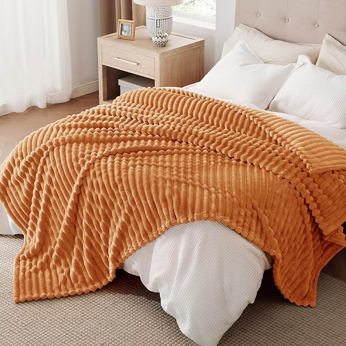 Bedsure GentleSoft Queen Blanket for Bed - Cozy Soft Fall Blankets for Women, Cute Large Fall Throws for Girls, Orange, 90x90 Inches