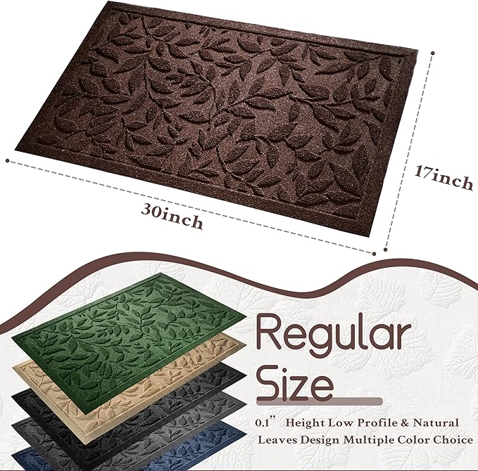 Coffee Brown Leaves Fall Outdoor Indoor Entrance Doormats, Absorbent Durable Heavy Duty Welcome Front Door Mat,Thick Natural Rubber Back,Easy Clean Entryway Mat 17x30 Inch, Low Profile