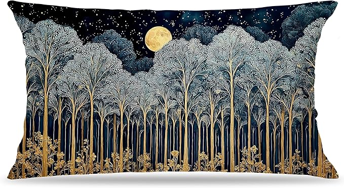 Rustic William Morris Inspired Forest Green Moon Decor Pillow Covers 12x20 Double-Sided,Vintage Night Moon Botanical Nature Landscape Decorative Throw Pillow Covers for Home Bedroom Living Room
