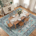 RELEANY Area Rugs Square 10ft Washable Non-Slip, Floral Vintage Distress Print Pattern Medallion Carpet for Living Room Bedroom Dining Room, Green Navy Blue White Red Teal Colorful