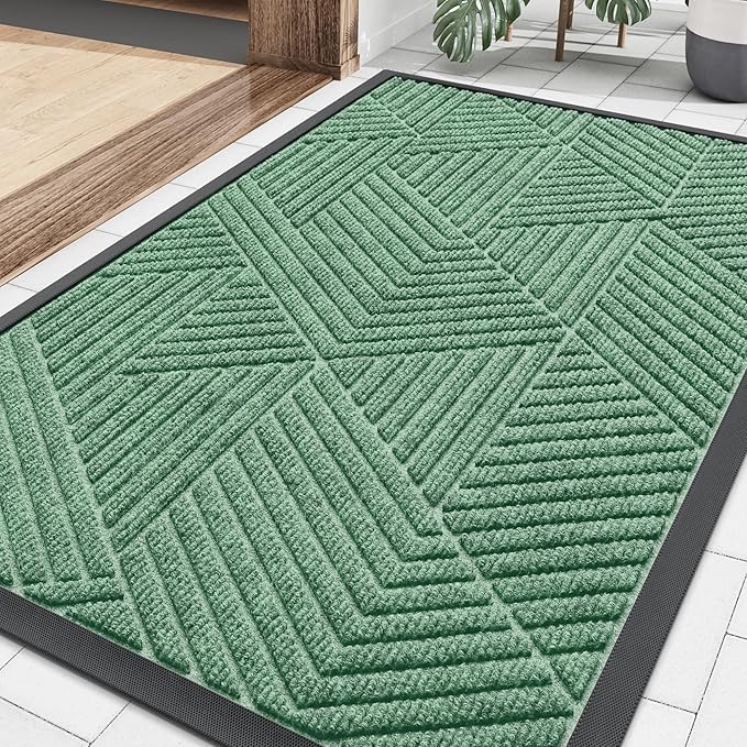 Smiry Front Door Mat Outside Entrance, Heavy Duty Sturdy Natural Rubber Doormat, Trap Dirt and Moisture, Easy Clean Low Profile Welcome Floor Mats for Indoor Outdoor Entry, 35X23 Inch, Mint Green
