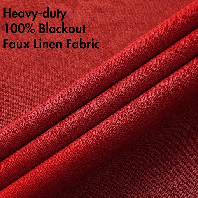 MIULEE 100% Blackout Linen Curtains for Bedroom Thermal Insulated Red Grommet Room Darkening Curtains & Drapes Christmas Decor for Living Room Nursery 52 x 96 Inch (2 Panels)