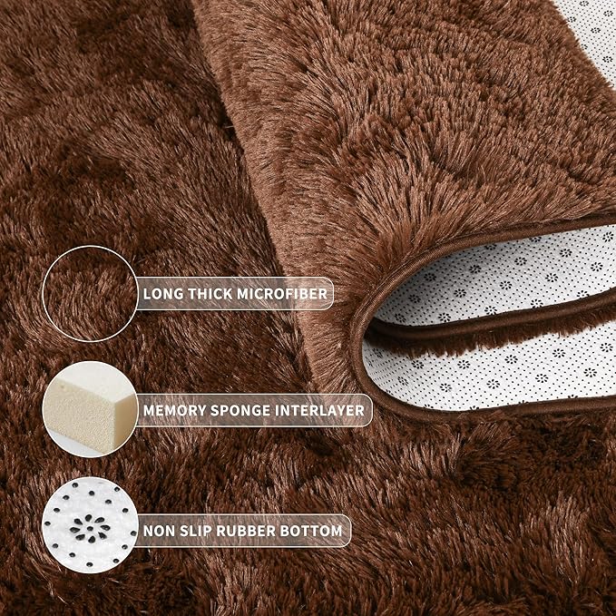 Tepook Super Soft Fluffy Rugs for Bedroom, Shag 5x8 Area Rugs for Living Room, Modern Shaggy Rug Fuzzy Carpets for Kids, Plush Indoor Nursery Home Decor Rug with Non-Slip Bottom, Brown