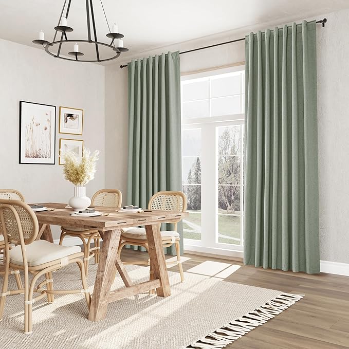 Guken 100% Blackout Curtains 90 Inch Length 2 Panels Set for Living Room Bedroom Back Tab Thermal Insulated Black Out Linen Drapes Room Darkening Window Curtains 90 Inches Long,Desert Sage