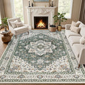 Area Rugs 10x14 Living Room Rug: Washable Rug Soft Vintage Boho Medallion Carpet Indoor Non-Slip Stain Resistant Large Carpets for Bedroom Dining Room Farmhouse Nursery Home Office Green Ivory