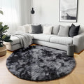 ONASAR Tie-Dyed Dark Grey Round Area Rugs 5ft, Ultra Soft Bedroom Circle Rug for Kids Girls Teen Room, Fluffy Plush Shaggy Carpet Floor Mats for Baby Nursery Living Room Playroom Home Decor